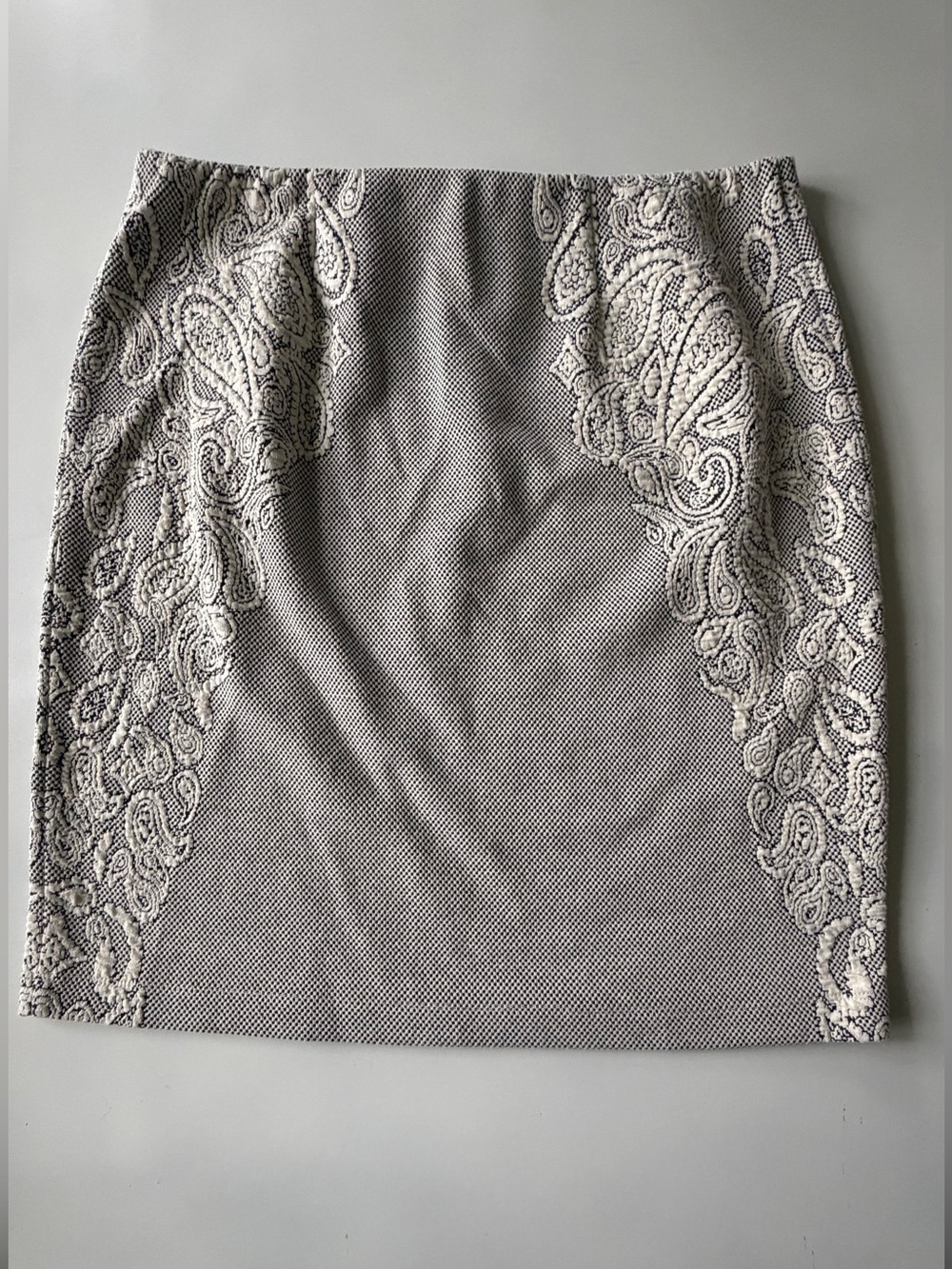 J McLaughlin White Check Lace Pattern Short Skirt Cotton Blend Sz Large XL
